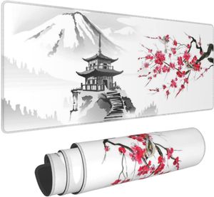 Japonais Cherry Blossom Pavilion Mont Fuji Tapis de souris Tapis de souris Accessoires Énorme étendu XL Cousu Bord Semelle en caoutchouc 31.5X11.8
