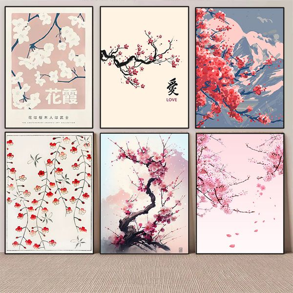 Cherry Blosry Blossom Affiches vintage imprimées Botanical Match Flower toile peintures