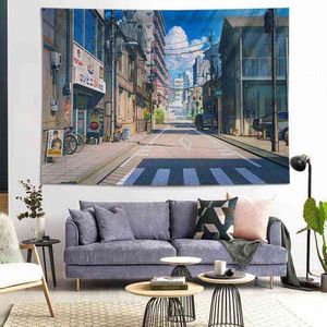 Japonais Cityscape Night Tapestry Bohemian Girl Bedroom Wall Tapis décoration PHOTO PHOTO SALLE ART TAPEARIA J220804