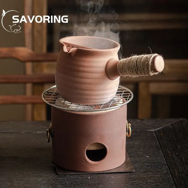 Poterie grossière japonaise, théière faite à la main, chauffe-thé en céramique rétro, support de bougie, support de bouilloire, poêle à thé, service à thé Kung Fu 240202