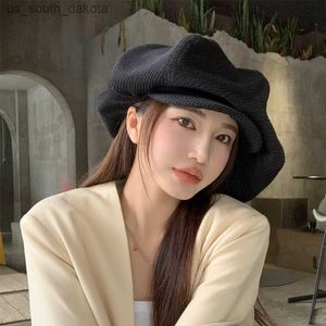 Chapeau de champignon en velours côtelé japonais mode grand chapeau de nuage automne hiver noir casquette octogonale femmes visage petit peintre casquettes Gorros L230523