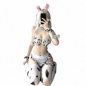 Japonais Cos Cow Cosplay Costume Maid Tankini Bikini Maillot de bain Anime Filles Maillots de bain Vêtements Lolita Soutien-gorge et culotte Ensemble Bas J2EG #