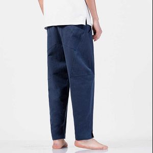 Pantalones de lino de algodón japonés pantalones con bandas en el tobillo Estilo chino Casual Hombres Harem Pantalones Hombres Jogger Pantalones Hombres Fitness Pantalones Ma H0831