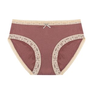 Sous-vêtements en coton japonais, slip taille moyenne sans couture, confortable, respirant, antibactérien, entrejambe, bord en dentelle, slip sexy pour dames