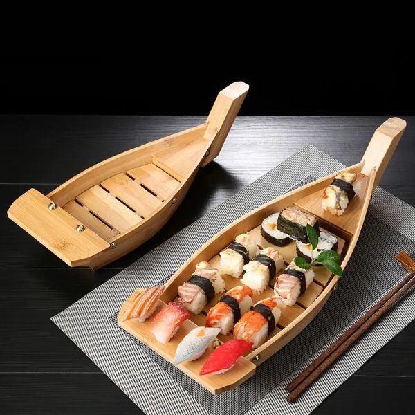 Cocina japonesa Barcos de sushi herramientas de mariscos de sushi bambú de madera hecha a mano sashimi platos fríos variados