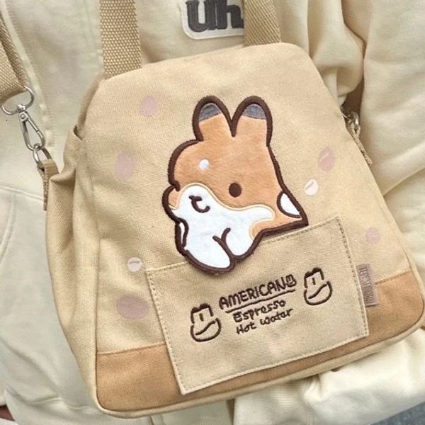 Japonais mignon dessin animé lapin grande capacité sac en toile femmes sac fourre-tout sac à bandoulière sac de messager portefeuille Mini sac 240314