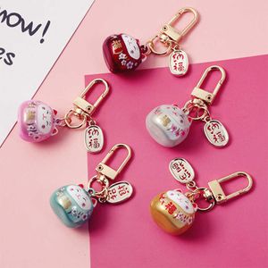 Japanse schattige gelukkige kat sleutelhangers autosleutels tas sleutelhangers decor water geluid klok hangende charme voor Airpods voor Samsung toppen Live G1019