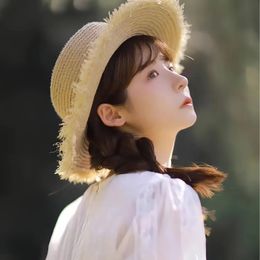 Japonais mignon raffide tissé Sun Hat Womens Summer grand jazz paille chapeau large bord souple plage hatshand mode tissé panama chapeau 240412