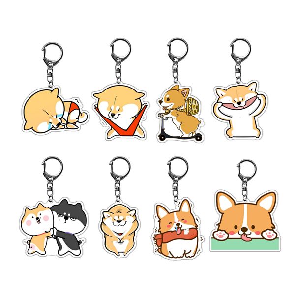 LLavero de perro japonés Shiba Inu, llavero de coche, mascota, Corgi Galés, perros, estampado de dibujos animados, figura acrílica, soporte para Llavero, regalo para amigos