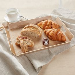 Plato de madera para hornear pasteles y pan de Hotel de estilo japonés europeo, bandeja Rectangular creativa para tazas de té, plato para servir de madera maciza