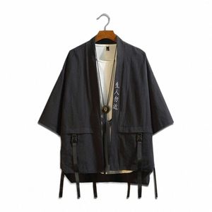 Japonais Fi Hommes Taoist Robes Techwear Cardigan décontracté à manches courtes Femmes Chemise Homme Mince Harajuku Streewear Punk Vêtements 97di #