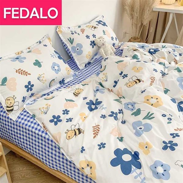 Ropa de cama floral japonesa cama doble estilo pastoral dormitorio de estudiante de cuatro piezas funda nórdica de dibujos animados de tres piezas 211007