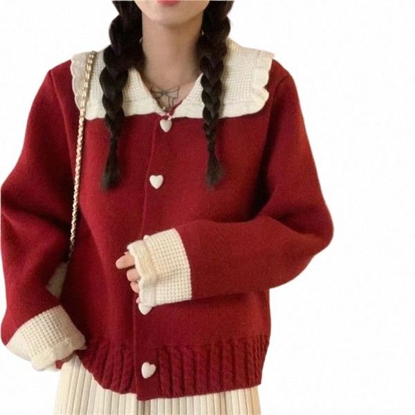 Japonés suave suéter abrigo mujeres otoño e invierno diseño sensación pequeño amor suave muñeca glutinosa cuello de punto cardigan femenino m6s9 #