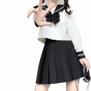 Japonais Fille Femmes École Costume De Base Sailor Carto Ensembles Marine S-2XL Costume Uniforme Noir l8qi #