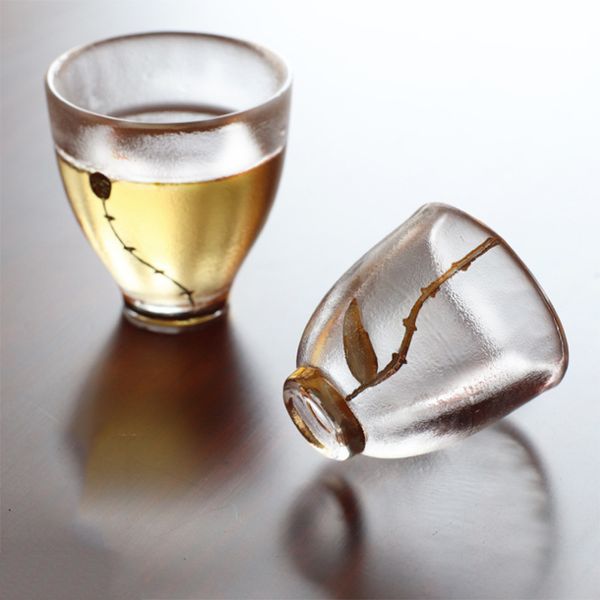 Japonés copa dorada pintada kung fu taza de té cristal taza maestra maestra de té uña