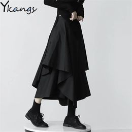 Japanse gotische onregelmatige hoge taille geplooide rok vrouwen zwart harajuku punk cargo zomer vintage kleding lange Saia 210421