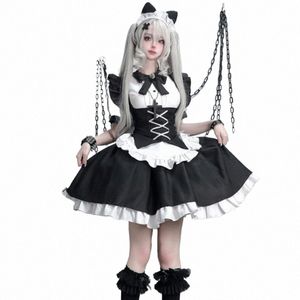 Japonais gothique Lolita Dr femmes Y2k Halen femme de chambre Cosplay Costumes fête Dres fille doux Anime jeu de rôle uniforme ensemble nouveau J30W #