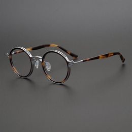 Montura de gafas redondas retro de acetato de titanio puro hueco hecha a mano japonesa para hombres y mujeres gafas graduadas ópticas para miopía Fas265z