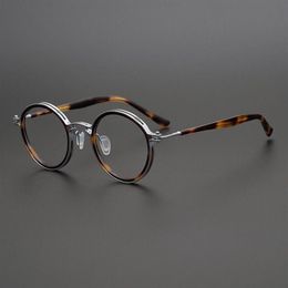 Japonais fait à la main creux pur titane acétate rétro lunettes rondes cadre pour hommes femmes optique prescription myopie lunettes Fas277h