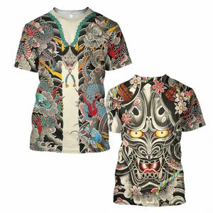 Japonais Harajuku Impression T-shirt Pour Hommes Fi Samurai Masque Graphique T-shirts Loisirs D'été O-cou Pull Surdimensionné Tops r7Rn #