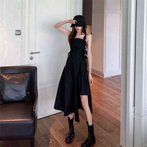 Japanse harajuku vrouwen streetwear onregelmatige sundress bretels gothic punk stijl zwarte bandage jurk mouwloze slanke jurk 210630