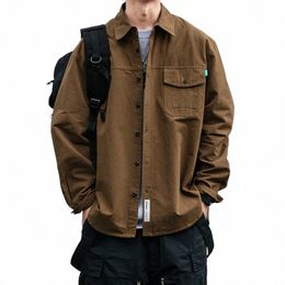 Japonais de haute qualité noir Cott Vintage chemise hommes vêtements Harajuku décontracté lâche Cargo manteau coréen Fi Lg manches haut S9mV #