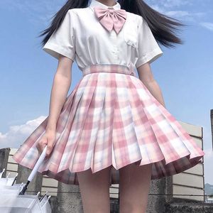 Japonais taille haute Plaid Femmes Jupes Mini Uniformes scolaires Pleat XS-2XL Harajuku Preppy Style Dames A-ligne Kawaii 210608