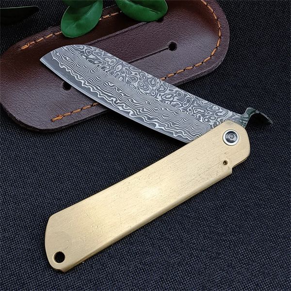 Higonokami japonais VG10 Damas Damas Pockage Pocket Couteau en cuivre Poigure de cuivre de haute qualité survie de la chasse extérieure EDC Tool Gift 3300 4850 535 15535 940 15006