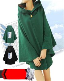 Ataque de anime de sudadera con capucha japonesa en el collar de la capa de titán shingek no kyojin explorador de la legión disfraz de cosplay verde Cape Halloween Q2201076