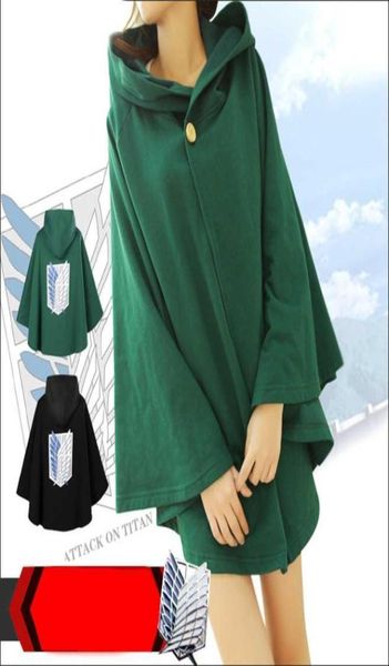 Attaque d'anime à sweat à sweat japonais sur Titan Cloak Collier Shingek No Kyojin Scouting Legion Cosplay Costume Green Back Cape Halloween Q8574151