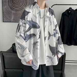 Japonais Silk Femmes Shark Print Shirt Veste d'été à manches longues Vestes de protection sol