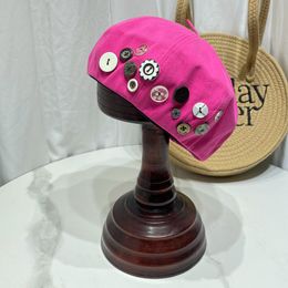 Japanische Ins handgemachte Knopf Baumwolle Baskenmütze Damen Frühling und Sommer Mode Maler Hut Trend vielseitige Kuppel Herren achteckige Kappe