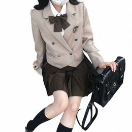 Japonais JK Veste Uniforme Blazer Dames Costume Double Boutonnage Printemps Automne Collège Style Uniforme Scolaire Manteau Kaki Marron Top L9HD #