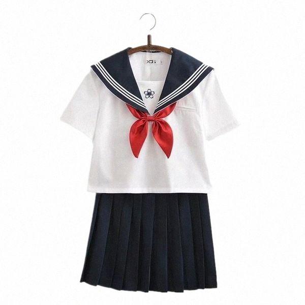 Japonais JK Uniforme scolaire pour les filles brodées à manches courtes Lycée Femmes Nouveauté Sailor Costumes Uniformes Cosplay Ensembles XXL T4gG #