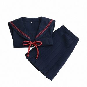 Costume uniforme japonais JK Chemise bleu marine avec noeud papillon rouge Automne Lycée Femmes Nouveauté Costumes de marin Uniformes XXL G1VK #