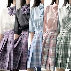 Japonais JK Uniforme Top Student Girls Shirt Femmes Blouse Rose Coréen High School Uniformes À Manches Courtes Blanc / Noir / Vert / Bleu D8bo #