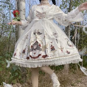 Japonais JKS Dres Bow à manches longues Lolita Soft Girl Kawaii imprimé Anime Jeu de rôle Costume gothique élégant 210604