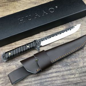 Katana japonesa de acero forjado con mango de ébano 58-60HRC, cuchillo de caza afilado para acampar, hoja fija, regalo de colección, Funda de cuero PU