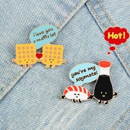 Japanse Kawaii Beste Partner Pins Zalm Sushi Wafel Voedsel Emaille Broches Rugzak Denim Jasje Badges Sieraden Studenten Vrienden