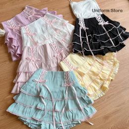 Japonais Kawaii Lolita Style jupes plissées femmes taille haute rose pansement fée Y2k jupe esthétique mignon Faldas Mujer Moda 240227