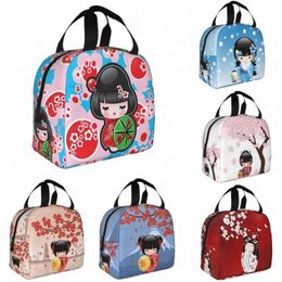 Japanse Keiko Kokeshi Pop Geïsoleerde Lunch Tas Leuk Ontwerp Kimo Geisha Poppen Meisjes Koeler Thermische Bento Box Lunchboxen n8Gp #