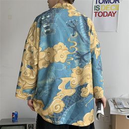 Japanse Kimono Vest Mannen Haori Yukata Mannelijke Samurai Kostuum Harajuku Zomer Zonnebrandcrème Jas Ukiyo-e Print Man Shirt Jas Ethni320S