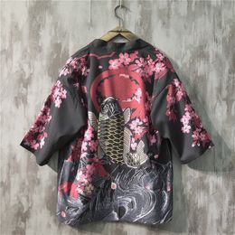 Japanse Kimono Cardigan Plus size jas retro print Cherry Sakura Cardigan shirts mannelijke yukata haori casual samurai kleding