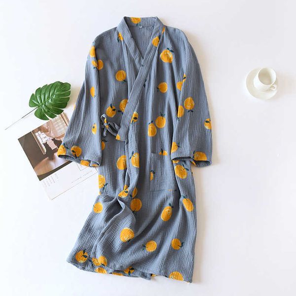 Kimono japonés bata de primavera y otoño para mujer, tela de crepé de algodón, albornoz fino de verano, servicio doméstico, ropa de dormir, bata de baño 210924