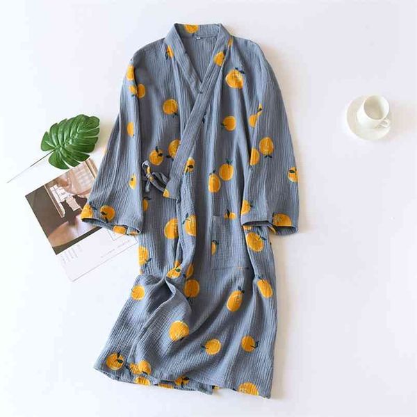 Robe de chambre japonaise kimono printemps et automne dames coton crêpe tissu mince peignoir d'été service à domicile vêtements de nuit robe de bain 210901