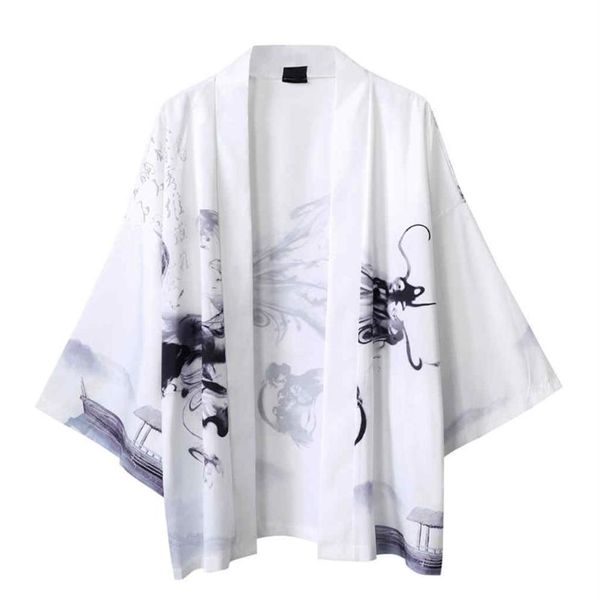 Kimono japonais pour hommes, Cardigan, chemise, chemisier Yukata, vêtements d'été, demi-manches, vêtements de samouraï, tenues masculines, 2021322D