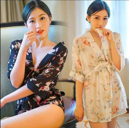 Kimono japonais imprimé en mousseline de soie, cardigan, pyjama sexy, ultra-fin, transparent, lingerie sexy pour femmes extrêmement séduisante