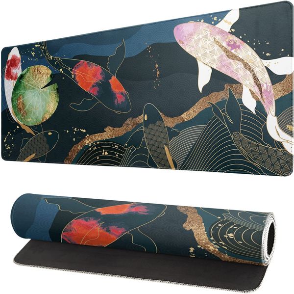Japonais Koi poisson Art grand tapis de souris tapis de souris étendu tapis de souris tapis de bureau épais longue base en caoutchouc antidérapant 31.5x11.8x0.12 pouces