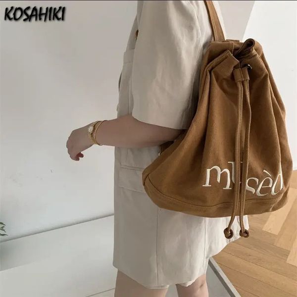 Japonais coréen mode lettre broderie sacs à dos haute capacité Vintage à la mode sac à bandoulière décontracté Preppy Y2k cartables femmes 240304