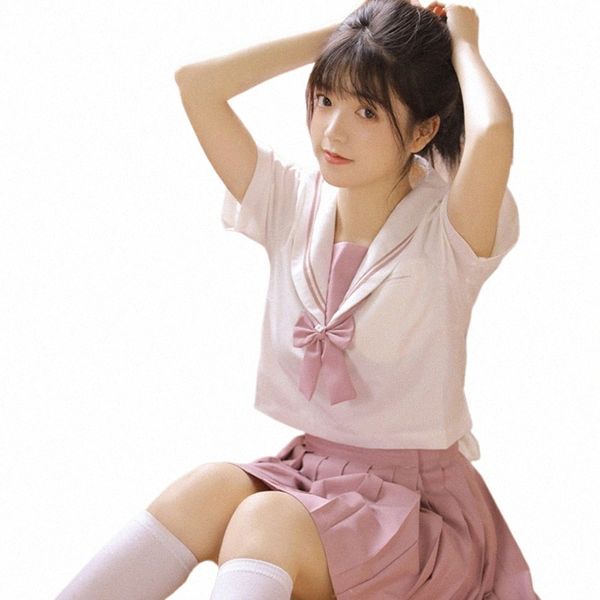 Traje de marinero japonés coreano School Dres Jk Set para chica de secundaria Cosplay Estudiante Seifuku Falda Anime Rosa Blanco Uniforme P3b7 #